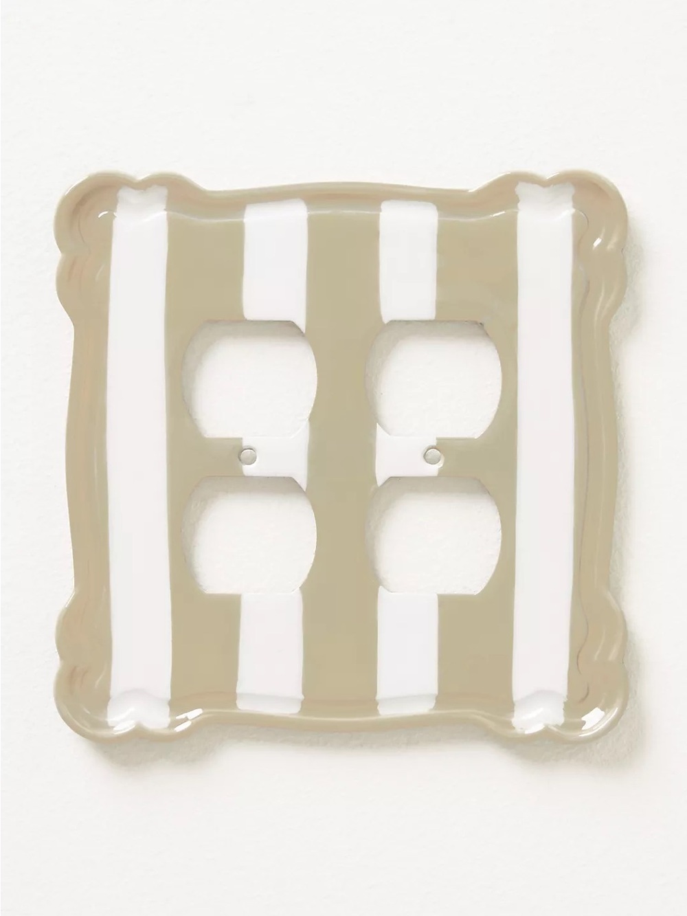 Anthropologie Whitney Beige and White Striped Double Outlet Cover
